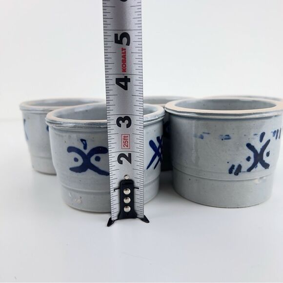 Salt Glaze Pottery Dish Boho Blue Glaze Handmade Vintage Ceramic Bowl Set Of 5 - Picture 6 of 7